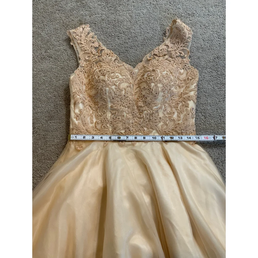 Ed Young Woman's Dress Bodice Size L Beige Gold Beading Detail Babydoll Girlhood